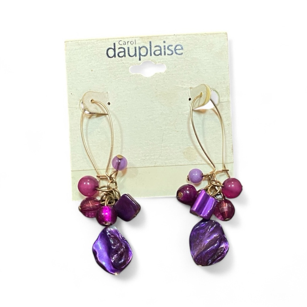Carol Dauplaise Purple and Gold Dangle Earrings